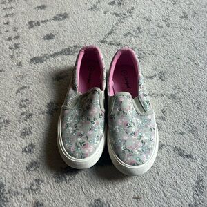 Girls Floral Print Slip-On Sneakers -  size 3